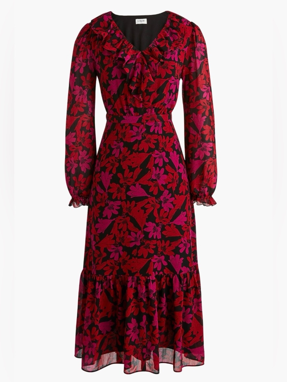 J. Crew Factory V-Neck Tiered Ruffle Midi Dress, size8, Romantic Boho-Chic Girly